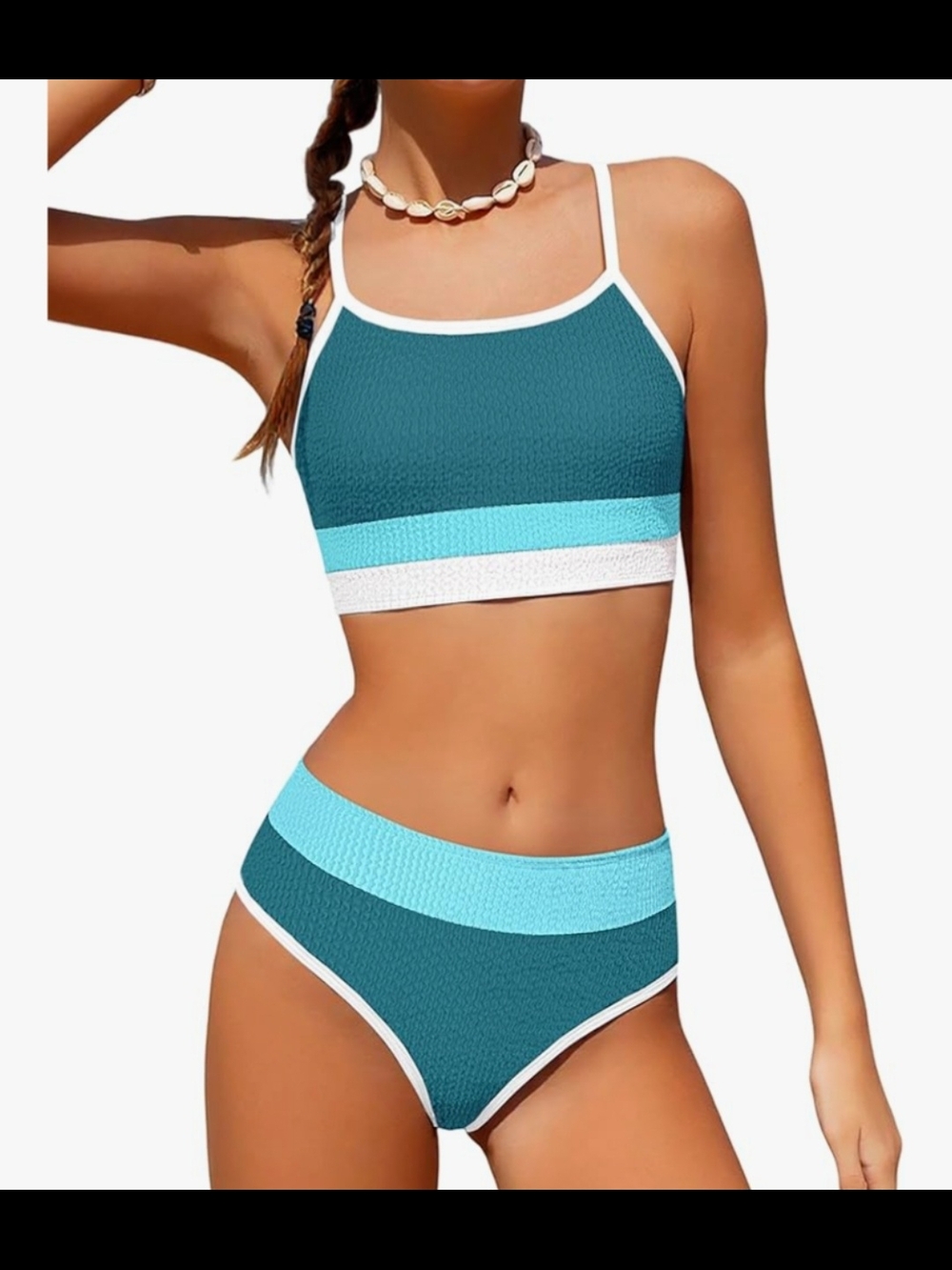 Girls Two-Piece Swim Set in Teal and Light Blue Bikini Girls Size 7/8 Swimwear